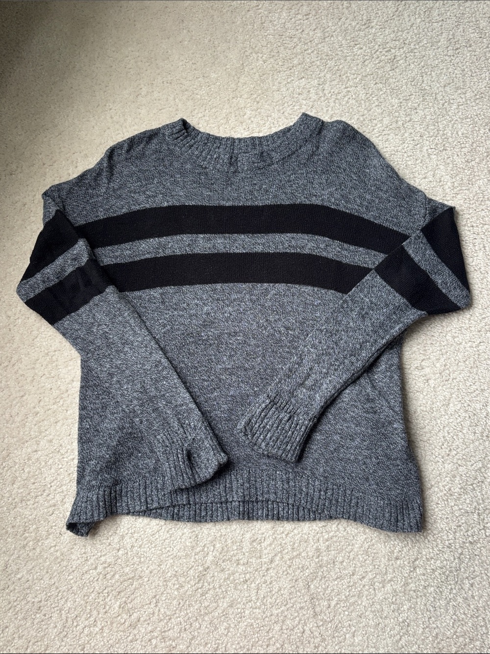American Eagle Outfitters Gray and Black Striped Crewneck Sweater